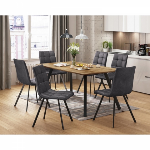 Jídelní set šedý pro 6 osob stůl 140x80 dub + židle 6 Bergen 