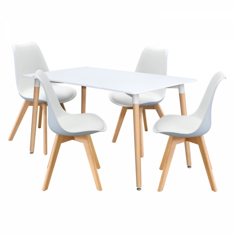 Jídelní set stůl 140x90 bílý + 4 židle bílé QUATRO 