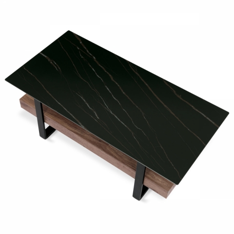 Konferenční stolek 120x60 černý mramor nohy černý kov, tmavě hnedá dýha AHG-286 BK 