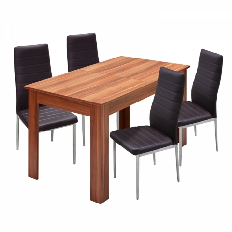 <![CDATA[Jídelní set pro 4 osoby židle 4 + stůl 1 ořech kov hnědý 4417 Idea]]>
