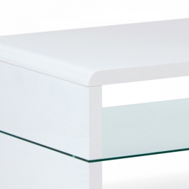 Konferenční stolek 110x60x40 cm, MDF vysoký lesk bílý / čiré sklo AHG-402 WT