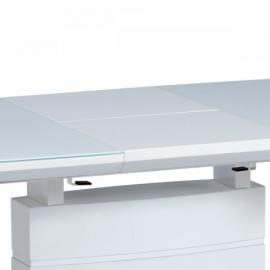 Rozkládací jídelní stůl 140+40x80x76 cm, bílý lesk, bílé sklo / broušený nerez HT-440 WT