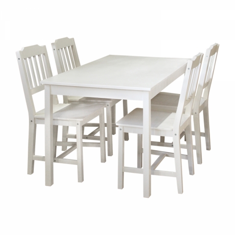<![CDATA[Jídelní set pro 4 osoby stůl 118x75 + 4 židle bílý lak masiv borovice 8849b Idea]]>