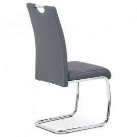 Jídelní židle, šedá ekokůže, bílé prošití, kov chrom HC-481 GREY
