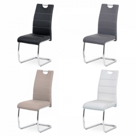 Jídelní židle, potah šedá ekokůže, bílé prošití, kovová pohupová podnož, chrom HC-481 GREY