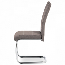 Jídelní židle, hnědá látka, bílé prošití, kov chrom HC-482 COF2