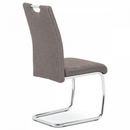 Jídelní židle, hnědá látka, bílé prošití, kov chrom HC-482 COF2