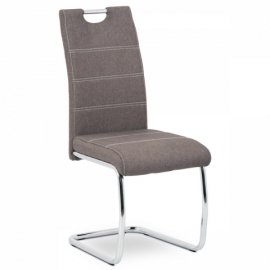 Jídelní židle, potah coffee látka, bílé prošití, kovová chromovaná pohupová podn HC-482 COF2