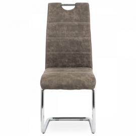Jídelní židle - hnědá látka Cowboy v dekoru broušené kůže, kovová chromovaná podnož HC-483 BR3
