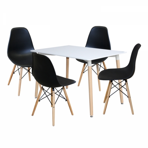 <![CDATA[Jídelní set pro 4 osoby stůl 120x80 bílý + 4 židle černé UNO Idea]]>