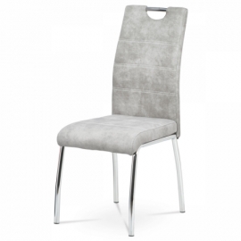 Jídelní židle, potah stříbrná látka COWBOY v dekoru broušené kůže, kovová čtyřnohá chromovaná podnož HC-486 SIL3