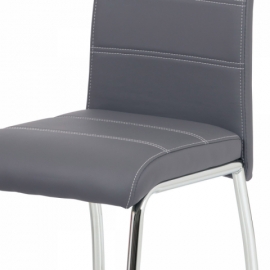 Jídelní židle, potah šedá ekokůže, bílé prošití, kovová čtyřnohá chromovaná podn HC-484 GREY