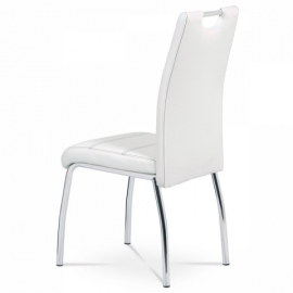 Jídelní židle, potah bílá ekokůže, černé prošití, kovová čtyřnohá chromovaná pod HC-484 WT