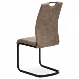 Jídelní židle, lanýžová látka v dekoru vintage kůže, bílé prošití, kov-černý lak DCL-413 LAN3