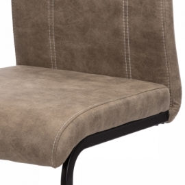 Jídelní židle, lanýžová látka v dekoru vintage kůže, bílé prošití, kov-černý lak DCL-413 LAN3