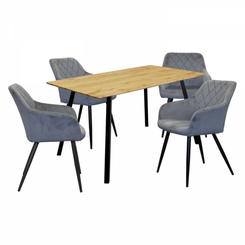 <![CDATA[Jídelní set stůl 140x80 Bergen dub + 4 židle Diamant šedý samet 4458 Idea]]>
