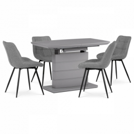 Jídelní stůl 110+40x70 cm, šedá 4 mm skleněná deska, MDF, šedý matný lak HT-420 GREY