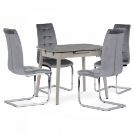 Jídelní stůl 90+25x70 cm, keramická deska šedý mramor, masiv, šedý vysoký lesk HT-400M GREY
