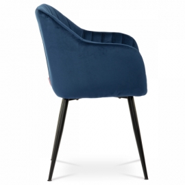 Jídelní židle modrá sametová látka kovové nohy černý matný lak PIKA BLUE4 