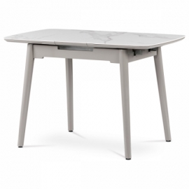 Jídelní stůl 110+30x75 cm, keramická deska bílý mramo, šedý vysoký lesk HT-401M WT
