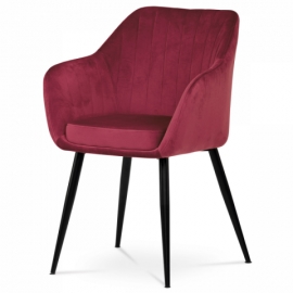 Jídelní židle, potah červená sametová látka, kovové nohy, černý matný lak PIKA RED4