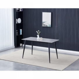Stůl jídelní 130x70x76 cm, deska slinutý kámen v imitaci matného mramoru, černé kovové nohy HT-403M GREY