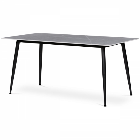 Jídelní stůl 160x90 x76 slinutý kámen matný mramor, černé kovové nohy HT-406M GREY 