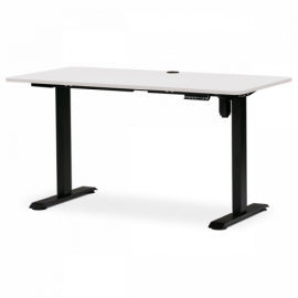Kancelářský stůl s elektricky nastavitelnou výší pracovní desky. Bílá deska. Kovové podnoží v černé barvě. LT-W140 WT
