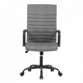 Kancelářská židle, šedá ekokůže, houpací mech, kolečka pro tvrdé podlahy, černý kov KA-V306 GREY
