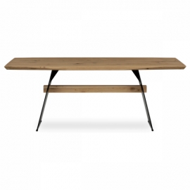 Stůl jídelní, 200x100 cm,masiv dub, zkosená hrana, kovová noha, černý lak DS-M200 DUB
