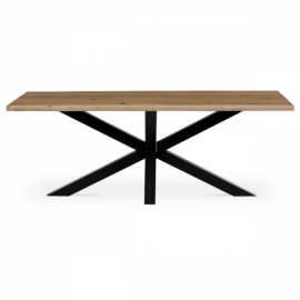 Stůl jídelní, 200x100 cm,masiv dub, přírodní hrana, kovová noha Spyder, černý lak DS-S200 DUB