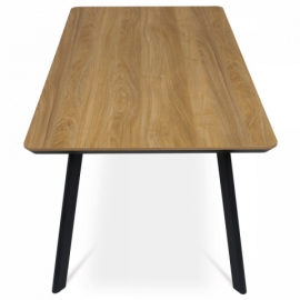 Jídelní stůl, 180x90x76 cm, MDF deska s dýhou odstín dub, kovové nohy, černý lak HT-533 OAK