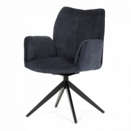 Jídelní židle modrá látka otočný mechanismus 180° černý kov HC-993 BLUE2 