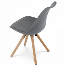 Jídelní židle, šedá plastová skořepina, sedák ekokůže, nohy masiv přírodní buk CT-762 GREY