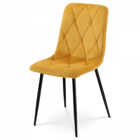 Jídelní židle, potah žlutá sametová látka, kovová 4nohá podnož, černý lak DCH-415 YEL4 