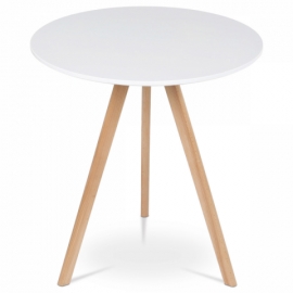 Jídelní stůl kulatý 70x70x75 cm, deska MDF bílý matný lak, nohy masiv buk, DT-320 WT