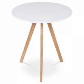 Jídelní stůl kulatý 70x70x75 cm, deska MDF bílý matný lak, nohy masiv buk, DT-320 WT